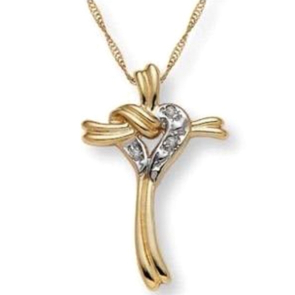 Jewelry - Goldtone Cross Heart Pendant Necklace